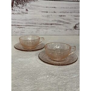 Jeannette Doric and Pansy Pink Child's Cup Saucers Set Of 2 Crack Depression